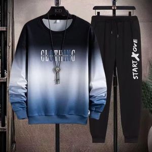 Ensemble de vêtements de sport décontractés pour hommes, sweat-shirt et pantalon de survêtement deux pièces à dégradé de couleurs
