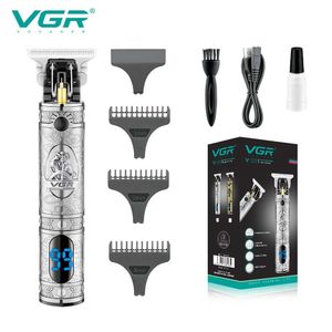 VGR Tondeuse Cheveux et Barbe Professionnelle  V-228 – Tondeuse de Finition Vintage en Métal Gravé – Lame en T de Précision Zéro Écart, Écran LED Numérique et Rechargeable USB – Kit 3 Sabots