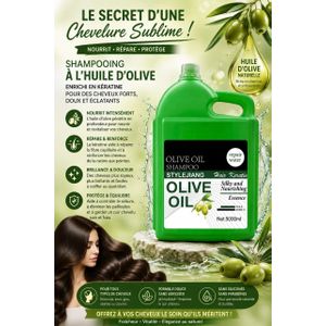 STYLEJIANG Shampooing à l’Huile d’Olive 5000 ml – Nourrissant, Hydratant et Assouplissant pour Cheveux Secs et Crépus
