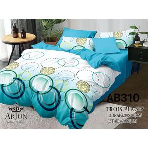 Ensemble De 2 Drap De 3 Places+ 2 Taies D'oreillers+ 2 Rideaux