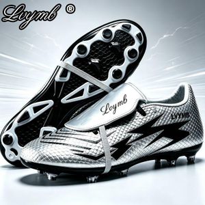 LVYMB Crampons de Football Homme - Chaussures de Football Argent Métallisé avec Languette Rabattable et Semelle FG/HG Haute Adhérence pour Terrain Sec - Argent Noir