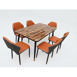  Ensemble de table à manger moderne en marbre de 6 places avec chaises de support arrière, facile à assembler