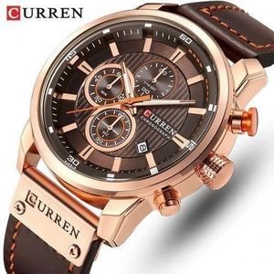 Top Fit Curren Bracelet De Montre Pour Homme, Date, Affaires, Sous-cadran à Six Aiguilles - Café Doré