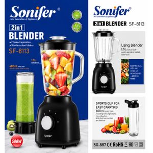 Sonifer Blender 2 en 1 Sonifer– SF-8113 – Mixeur Multifonction 500W avec Gourde Portable 600ml