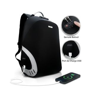 Sac à dos noir avec port USB, antivol, compartiment spécial pour ordinateur portable – sac pc étanche multifonction, Idéal pour Étudiants, Voyage, Bureau – Homme & Femme