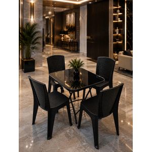 Table Pliante Carré Vitré 70cm + 4 Chaises Nattés