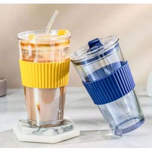 Gobelet à café réutilisable en verre avec paille rétractable et trou pour boire, bouteille d'eau portable,