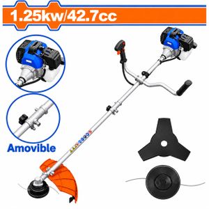 WADFOW Débroussailleuse Thermique à Essence 42,7 CC 1,25 KW avec Guidon Ergonomique, Harnais de Portage, Arbre Amovible, Lame 3 Dents et Tête à Fil pour Herbes Hautes et Broussailles