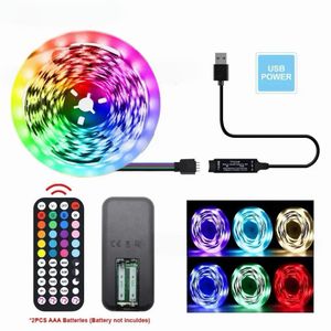 Bande lumineuse LED RGB 5050 multicolore, commande Bluetooth et télécommande, double alimentation USB/piles AAA, décoration d'ambiance intérieure et extérieure