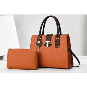 Mode : Sac à Main Femme - Orange camel 2 Pièces