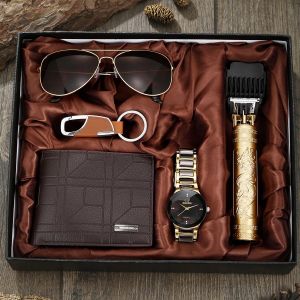 Ensemble d'affaires 5 en 1 pour hommes - Lunettes de soleil, montre, tondeuse à cheveux, portefeuille, porte-clés