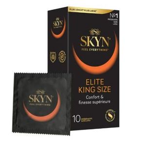 SKYN  Elite King Size : Lot de 10 Préservatifs Extra large et ultra fins, sans latex SKYNFEEL pour Homme/Fins, Lisses, Forme Droite/Largeur Nominale 56m