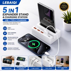 Un hub doté de 4 ports USB et d'un port Type-C, offrant une solution de charge pratique adaptée à une utilisation à la maison, en voyage et dans d'autres contextes.