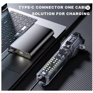 Puissant Lampe de poche LED multifonctionnelle avec lumière latérale COB, chargement USB, torche EDC d'urgence, lampe de poche avec marteau pour l'autodéfense