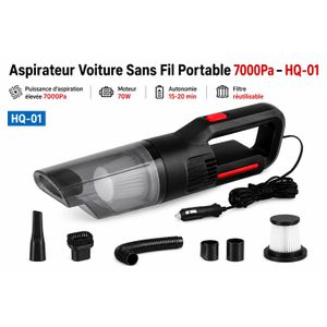 Article Aspirateur Voiture Sans Fil Portable HQ-01 – 7000Pa – Moteur 70W – Filtre Réutilisable