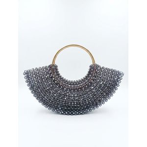 Sac à Main Caba En Perles Gris Foncé Avec Anse Dorée- Élégant