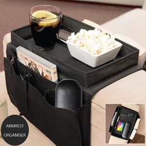 Sofa Armrest Organizer with Built-in Tray - Multi-Compartment Storage for Remote Controls, Magazines, Snacks & Drinks