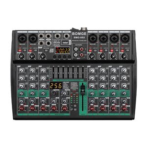 BOMGE Mélangeur audio professionnel, console de table son, système de bureau - Interface 8 canaux numériques USB Bluetooth MP3 Entrée ordinateur 48 V Alimentation fantôme Stéréo DJ Studio FX Processeur DSP 256 bits