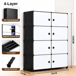Armoire de Rangement Modulaire 8 Cases – 4 Niveaux – Blanc & Noir
