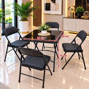 Table Pliante Carré Vitré 70CM Avec 4 Chaises