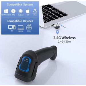 Scanner de Code-Barres 2-en-1 : Sans Fil (2.4G) et Filaire (USB)