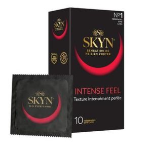 SKYN  Intense Feel : Lot de 10 Préservatifs Intensément Perlés sans latex Skynfeel pour Homme / Taille Standard, Préservatifs Fins, Forme Droite / Diamètre 53mm
