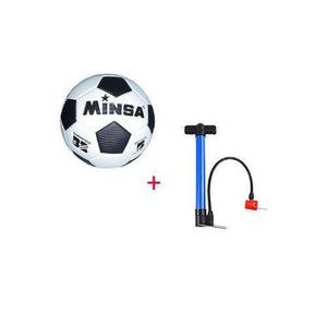 Kit Ballon de Football Taille 5 Officiel MINSA + Pompe à Main Haute Pression   – Pack Prêt à Jouer de 32 Panneaux pour Entraînement, Match et Loisir – Design Classique Noir et Blanc