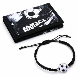 STY Portefeuille pour enfants Bracelet Set garçons thème Football portefeuille triplé Bracelet tissé