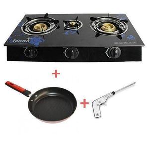 KIT Cuisinière 3 Feux Vitré + Poêle Et Un Allume Gaz