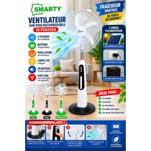 Ventilateur sur pied rechargeable 18” avec télécommande