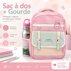 Sac à Dos Scolaire Enfant + Gourde Inox Incluse