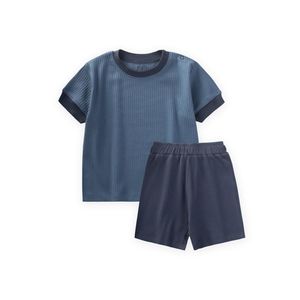 Cigit Ensemble Bébé Garçon t-shirt côtelé avec finitions - Bleu indigo