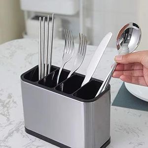 Porte-ustensiles de cuisine grande capacité multifonctionnel avec séparateur amovible, support pour cuillères, fourchettes et baguettes en acier inoxydable