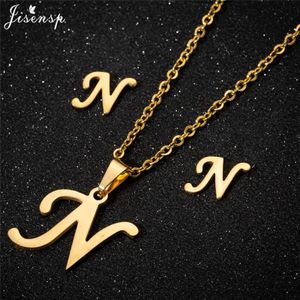 Fashion Forms Ensemble chaînes  et boucles d'oreilles couleur doré, pendentif  letrre de l 'alphabet N, idéal cadeau pour anniversaire, mariage, saint Valentin