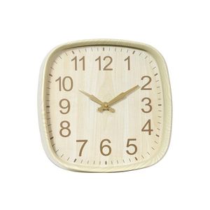 Horloge murale carrée effet bois – Beige 