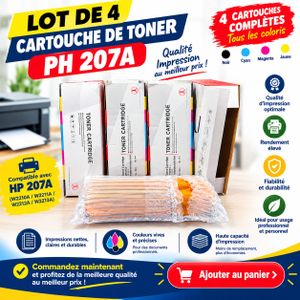 Pack de 4 cartouches de Toner couleur compatible  207A - Black, Cyan, Yellow, Magenta