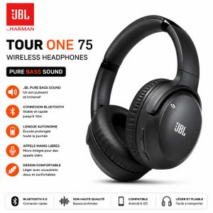 Article  JBL Tour One 75 – Casque Sans Fil Bluetooth Premium, Pure Bass Sound, Microphone Intégré, Longue Autonomie, Compatible Android & iOS – Noir