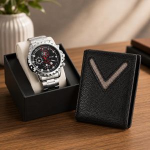 Autre Montre Homme Analogique Avec Portefeuille Noir - Coffret Cadeau Élégant