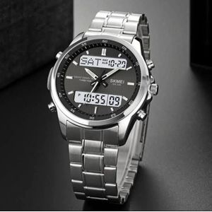 Skmei Montre De Luxe Pour Homme, En Acier, Analogique et Numerique - Argent