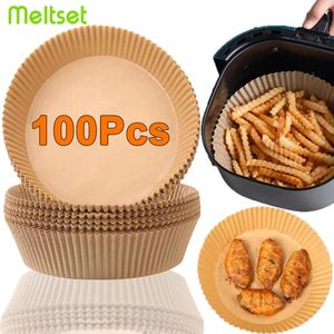 100pcs Air Frier papier jetable anti-adhésif Airfryer papiers de cuisson ronds Air-Frier doublures en papier Accessoires de cuisine en papier