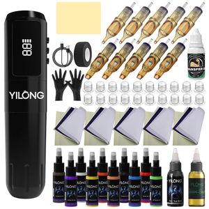 Yilong Wireless Tattoo Machine Rotaty Pen Kit Custom Motor 1600mAh High-Capacity Battery For Permanent Makeup Tattoo Gun Kit