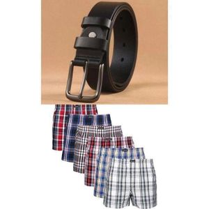 Ceinture En Cuir Véritable + 06 Boxers 100% Coton élégant Ultra Confortable Confortable NJK