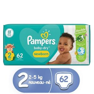 Pampers 124 Couches : Lot De 2 Baby Dry - Bébé Taille 2 - 62 Couches