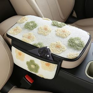 Accoudoir central rembourré pour voiture avec poches de rangement, fabriqué en tissu polyester doux, pour garder les mains au chaud en automne et en hiver – Beige