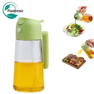 Flushrenic Pulvérisateurs d'huile verte,Bouteille de remplissage de cuisine, bouteille de pulvérisation d'huile d'olive de 470 ML, bouteille de pulvérisation de qualité alimentaire pour friteuses à air, salades, fritures et barbecues