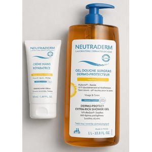 Duo : Gel Douche Surgras Dermo- Protecteur 1L + Crème Main Réparatrice 50ml NEUTRADERM Peaux sensibles, Sèches Importé De France 