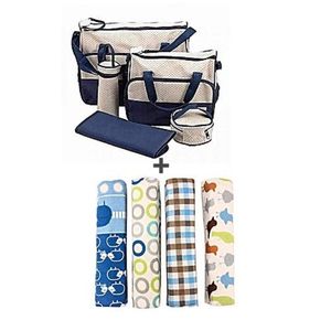 Sac à Langer Bleu + Lot De 4 Drap - Multicolore