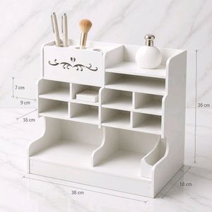 Organiseur de bureau multifonction DIY en PVC blanc avec compartiments et tiroir- BLANC
