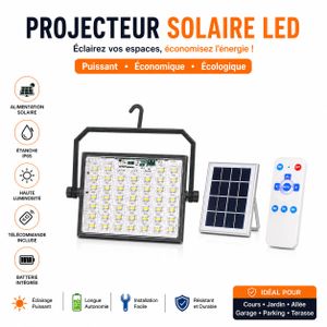 Article Projecteur Solaire LED Rechargeable – Haute Luminosité – Étanche IP65
