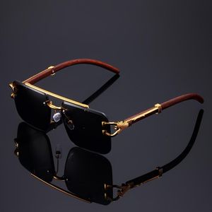 Lunettes sans monture luxueuses à motif léopard pour hommes et femmes, verres PC noirs miroir, charnières métalliques, branches effet bois, lunettes tendance pour randonnée, voyage et fêtes